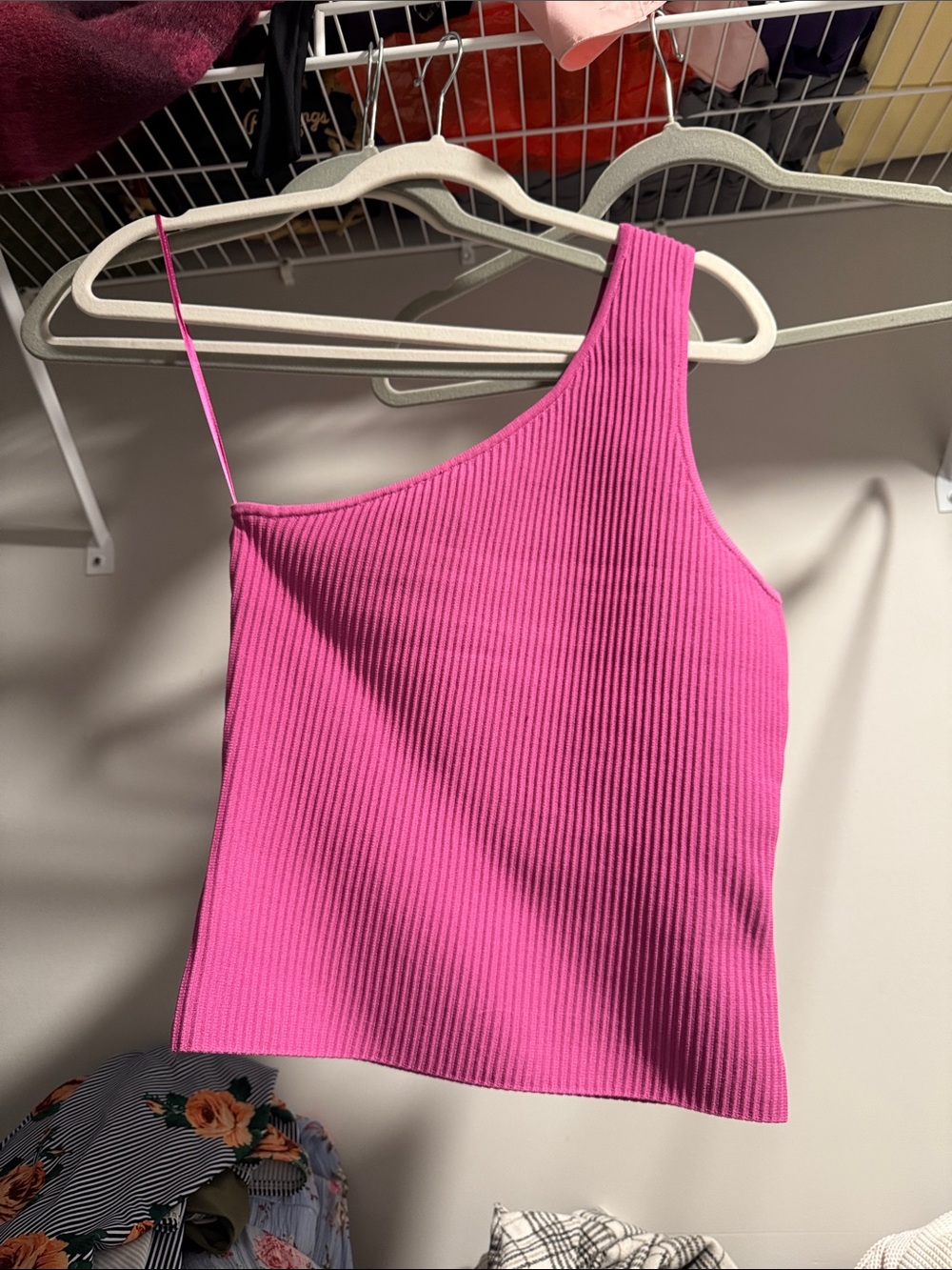 Sincerly Jules One-Shoulder Ribbed Camisole - Hot Pink